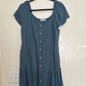 Elegant Blue Button-Down Dress